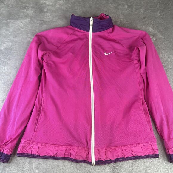 Nike Windbreaker Jacket Womens L Pink Purple Stripe Hooded Reversible Mesh - Picture 2 of 15